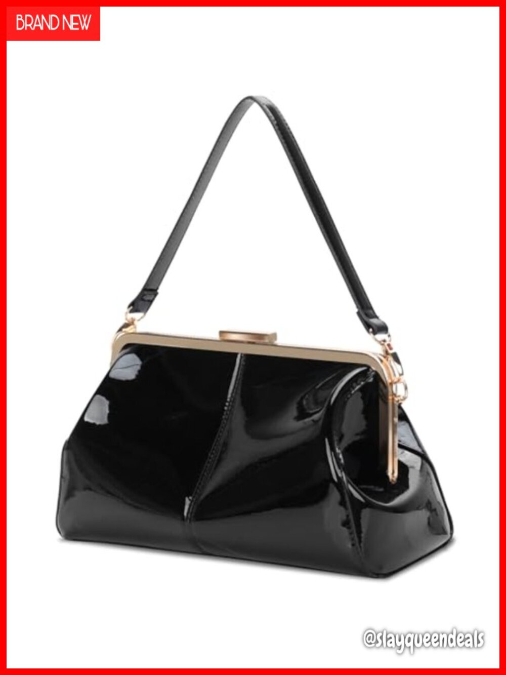 Faux Patent Leather Kiss Lock Clutch Bridal Purse Crossbody Chain Wedding Bag